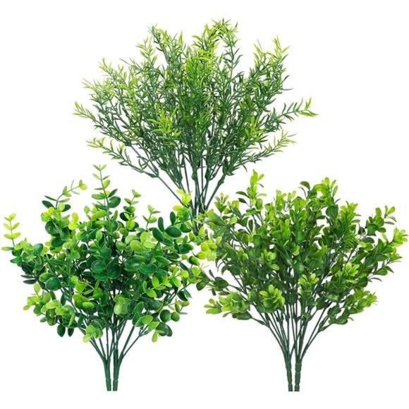 6 Bundles Artificial Greenery Stems Mixed Fake Plants Eucalyptus Rosemary - Picture 1 of 6